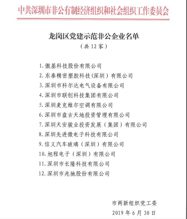 深圳市非公企業黨建“百企示范，整體提升”項目企業